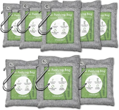 Paquete de 8 bolsas purificadoras de aire de carbón de bambú, bolsas de carbón activado, absorbente de olores, absorbente de humedad, ambientador