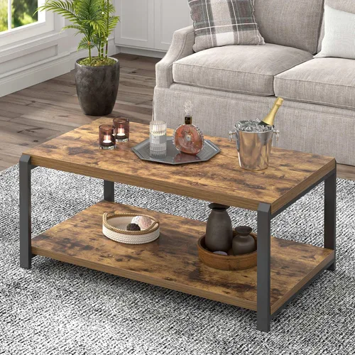 Miniatura 11 de EXCEFUR Mesa de Centro Moderna, Mesa Central de Madera Rústica y Metal para Sala de Estar, Mesa de Cóctel y Té Rectangular Industrial con Roble