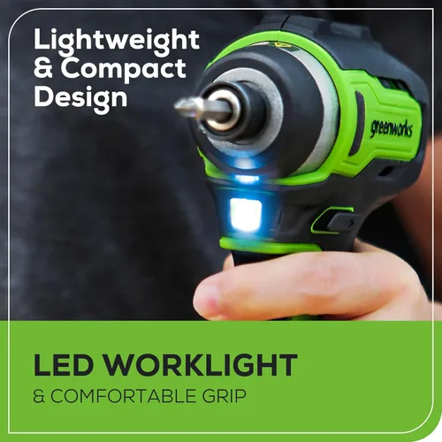 Miniatura 5 de Greenworks - Taladro de impacto sin escobillas de 24 V de 1/4 pulg. inalámbrico, (2) baterías de 2.0 Ah, cargador compacto y bolsa incluidos