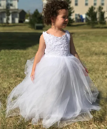 Miniatura 3 de Plwedding Vestido de niña de las flores con encaje y tul, para fiesta y primera Comunión