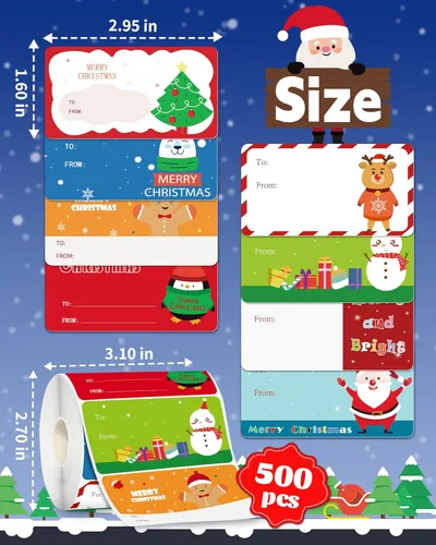 Miniatura 6 de Greingways 500 etiquetas adhesivas de nombre de Navidad, etiquetas autoadhesivas para regalos, bolsas, cajas, papel de regalo, etiquetas de regalo