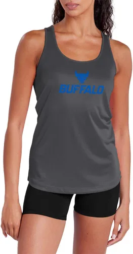 Miniatura 157 de Camiseta deportiva sin mangas oficial de la NCAA Collegiate para mujer, con espalda cruzada, logotipo primario, colección carbón