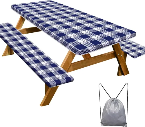 Miniatura 42 de Funda de mesa de picnic con fundas para bancos Esenciales de camping Mantel de picnic impermeable y a prueba de viento con bolsa de cordón, funda