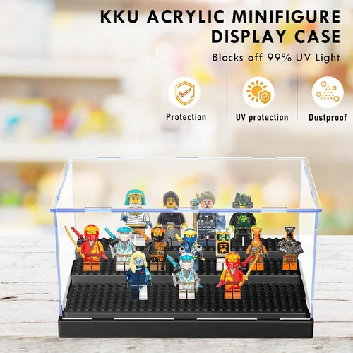 Miniatura 2 de KKU Vitrina para bloques de figuras de acción de minifiguras, caja de exhibición de minifiguras acrílicas, caja de almacenamiento con 3 pasos