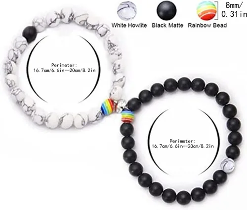 Miniatura 6 de Disfraz de collar de diamantes a la moda negro blanco arco iris imán de cuentas de hierro para parejas conjunto de pulseras de cuentas de arco iris