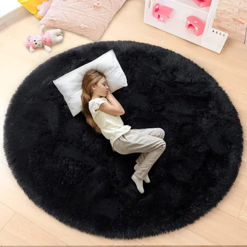 junovo - Alfombra redonda y esponjosa para niños y niñas, de castillo de princesa, de felpa lanuda, para dormitorio, habitación de bebé, sala de