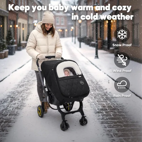 Miniatura 2 de Funda de asiento de automóvil para bebé, impermeable, resistente al viento, forro polar cálido transpirable con cremallera completa para asiento