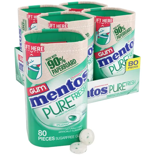 Miniatura 11 de Mentos Pure Fresh Goma de mascar sin azúcar, con xilitol, menta fresca (Fresh Mint), botella de 80 unidades, botella reciclable de 90% cartón, 80