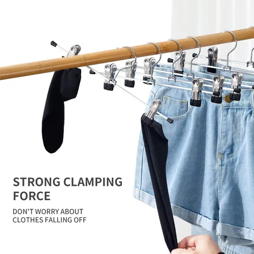 Miniatura 4 de Cimlord Paquete de 12 perchas para pantalones con clips, perchas para faldas para mujeres, perchas para pantalones cortos, percha de metal