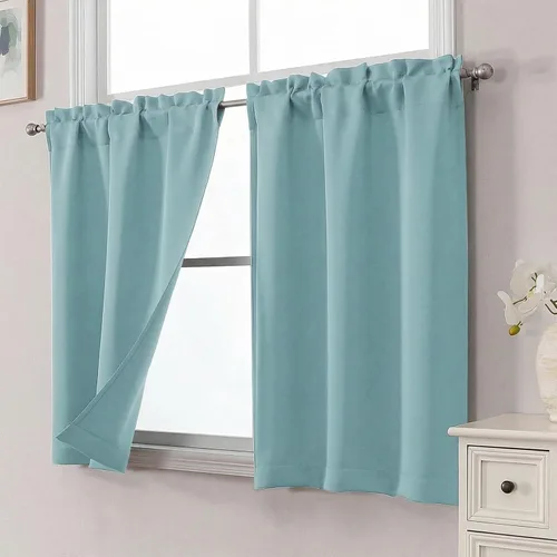 Miniatura 3 de Aqua Cafe - Juego de 2 paneles de cortinas opacas de 24 pulgadas de largo, con aislamiento térmico suave y sólido, para ventanas de baño, sótano