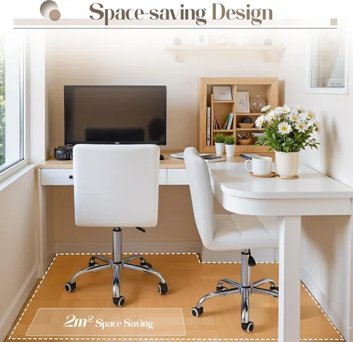 Miniatura 4 de Furmax silla de oficina con respaldo medio de piel sintética, silla ejecutiva moderna, ajustable, silla de escritorio para el hogar, silla de Blanco