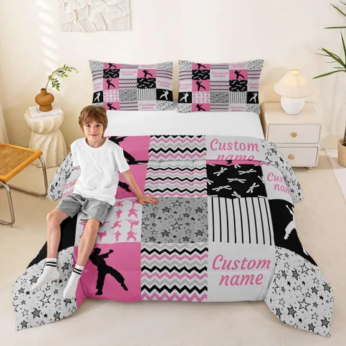 Miniatura 71 de Juego de edredón de softbol personalizado, juego de ropa de cama de retazos a cuadros para niños y niños, edredón de bate de béisbol, juego