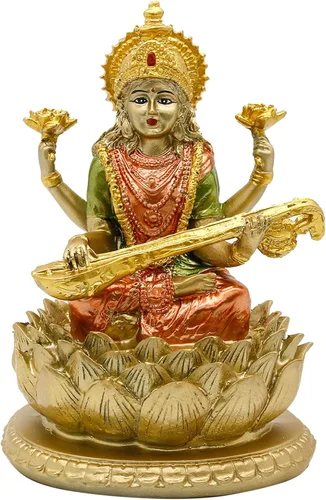 alikiki Ídolo de Saraswati de la diosa hindú, 6.5 pulgadas de alto, conocimiento, música, artes, diosa Sarswati, estatua india Diwali, regalos para