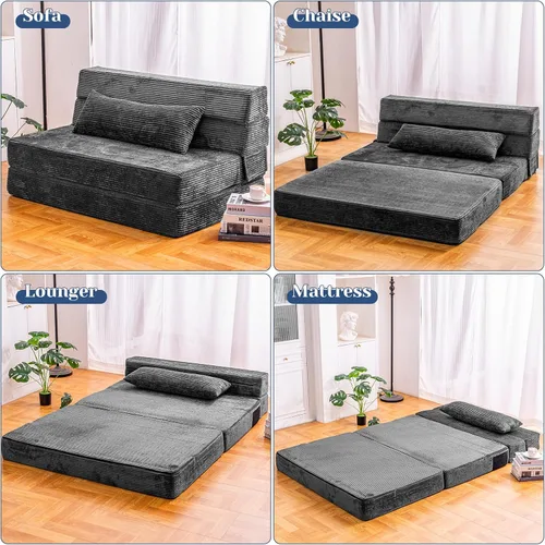 Miniatura 5 de Cvortll Sofá cama plegable, silla convertible con almohada, sofá plegable de espuma viscoelástica de alta densidad, sofá futón plegable para sala