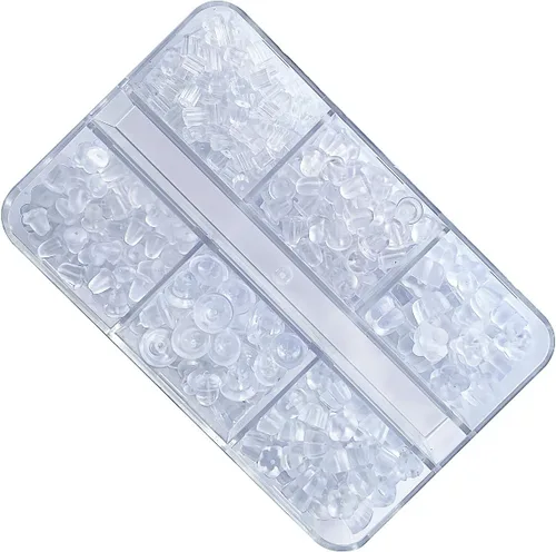 Miniatura 10 de 1080 piezas de repuesto para aretes de plástico de silicona para tachuelas, parte trasera de goma hipoalergénica, tapones transparentes suaves, kits