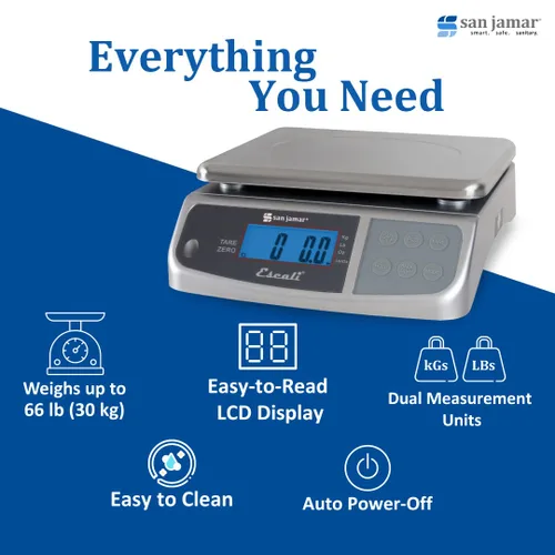 Miniatura 5 de San Jamar Báscula digital de alimentos, funciona con pilas, con capacidad de 66 libras para cocinar, hornear, preparar comidas, seguimiento