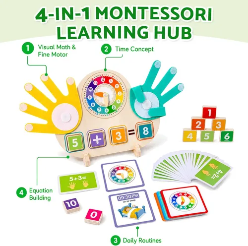 Miniatura 2 de Juguetes educativos 2 en 1 Manipulativos matemáticos Bloques de conteo numérico y reloj didáctico para niños, juguetes de aprendizaje preescolar