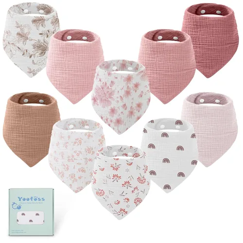 Miniatura 10 de Yoofoss Baberos de muselina para bebé, paquete de 10 unidades, 100% algodón orgánico, 6 capas, suaves y absorbentes, baberos bandana babear