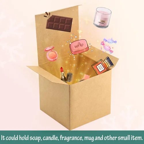 Miniatura 4 de ValBox Cajas de regalo marrones de 3 x 3 x 3 pulgadas, 50 unidades, cajas de papel reciclado con tapas para regalos, manualidades, cajas