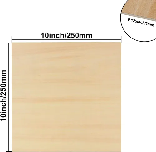 Miniatura 2 de Paquete de 10 hojas de madera de tilo de 0.118 in, 10 x 10 x 1/8 pulgadas, madera fina natural sin terminar para manualidades, pintura, pasatiempos