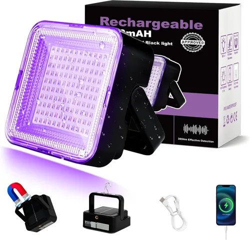 Luz LED negra recargable de 5000 mAh, 120 LED UV, IP65 impermeable y magnética, luz ultravioleta de larga duración para fiesta de neón brillante,