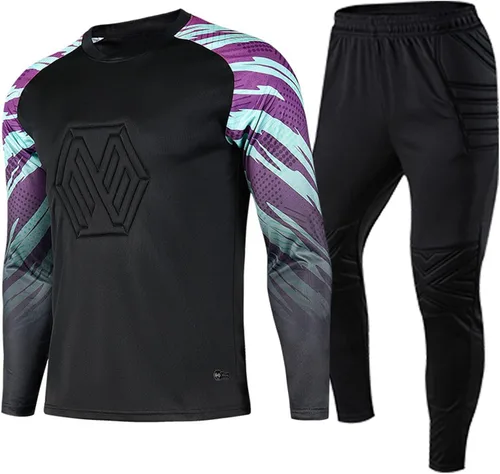 Fldy Conjunto de camiseta y pantalones de portero acolchados para hombre para adultos y niños, camiseta de portero de fútbol de manga larga, kit de