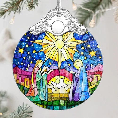 Miniatura 9 de Adorno de Navidad de natividad, decoración de Navidad de vitrales de 3 pulgadas, adornos de natividad para árbol de Navidad, regalos cristianos