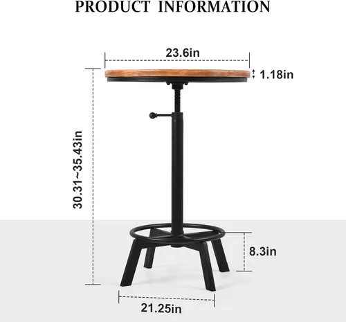 Miniatura 3 de LOKKHAN Mesa de bar giratoria ajustable de 30 a 35.4 pulgadas, mesa redonda de madera de 23.6 pulgadas de diámetro, cocina industrial rústica