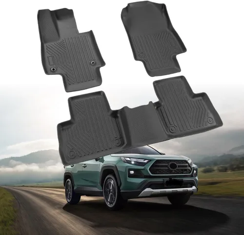 Miniatura 10 de Alfombrillas actualizadas para Toyota RAV4 2025-2019 y RAV4 Hybrid+placas para umbral de puerta, 9 piezas, revestimientos de suelo TPE + alfombrilla