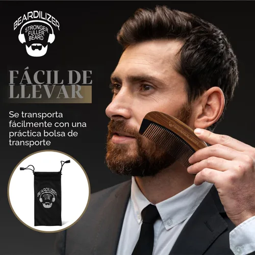 Miniatura 3 de Beardilizer Peine para barba - 100% natural negro buey cuerno de búfalo y mango de sándalo