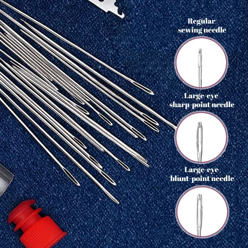 Miniatura 3 de Juego de agujas de coser de acero Big Eye 2025, juego de herramientas de costura, incluye 25 agujas de acero, 1 desgarrador de hilo de coser de 31