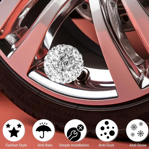 Miniatura 5 de 4 piezas de tapones de válvula de neumático con cristal brillante y diamante, tapones de rueda de coche con diamantes de imitación brillantes