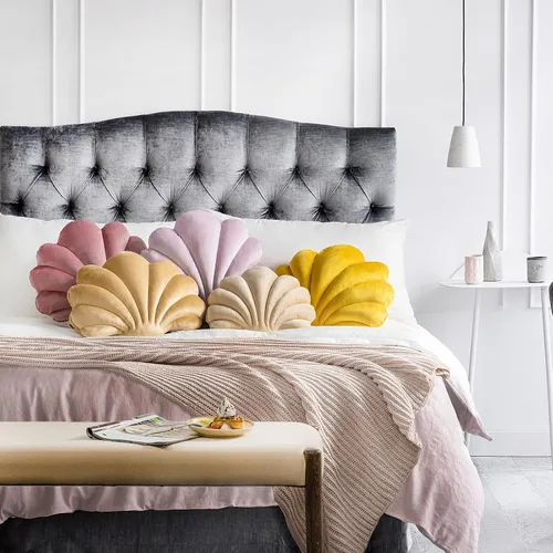 Miniatura 4 de Ashler - Almohadas 3D con forma de concha, cojín de terciopelo suave incluido para sofá, cama, sala de estar, paquete de 1, beige, 18 x 13 pulgadas