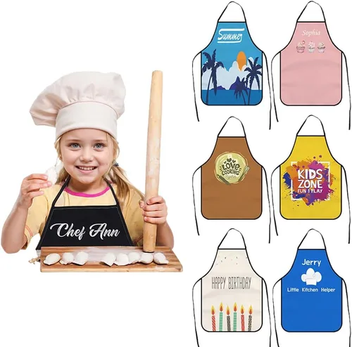 Delantal personalizado para cocinar, hornear, delantales personalizados para niñas y niños, regalo de cumpleaños y Navidad