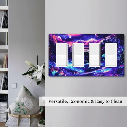 Miniatura 78 de Cubiertas de placa de pared de 3 gang con interruptor de luz de triple palanca, en negro y dorado con esplendor de oro rosa, estampado floral