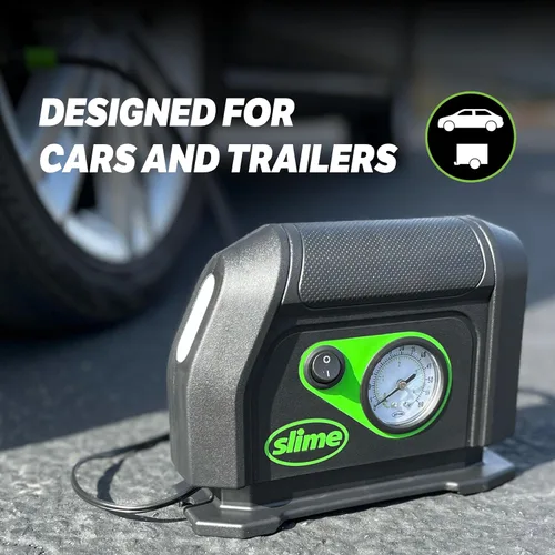 Miniatura 6 de Slime 40050 Inflador de Neumáticos, Compresor de Aire Portátil para Auto, con Dial Analógico de 100 psi, Manguera Larga y Luz LED, 12V, Inflado de 8