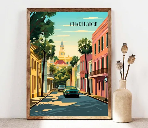 Miniatura 6 de Turnip Designs 8X10 sin marco Charleston Carolina del Sur Retro Ciudad Urbano Paisaje Arte Impresión Póster Ilustración Decoración del Hogar RC005