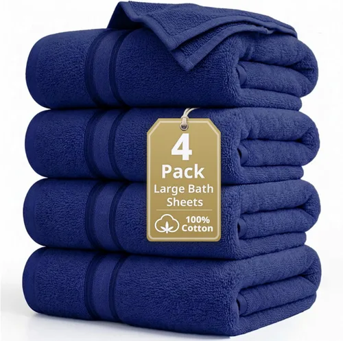 Miniatura 42 de Lane Linen Juego de 4 toallas de baño de 100 % algodón (35 x 66 pulgadas), juego de toallas de baño extragrandes de algodón sin torsión, secado Gris