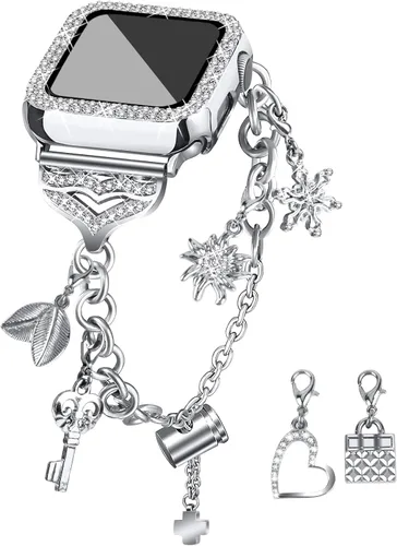 Miniatura 10 de JOYOZY Correa Compatible con Apple Watch de 38mm, 40mm, 41mm, 42mm, 44mm, 45mm, 46mm, Correa Bling con Estuche de Glitter y Protector de Pantalla
