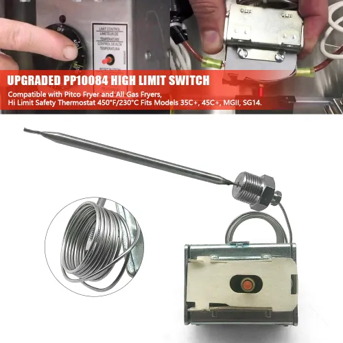 Miniatura 2 de Interruptor de límite alto PP10084 compatible con freidora Pitco 1/4 "Rosca Mpt Stuff Box 450°F/446.0 °F Interruptor de freidora de termostato