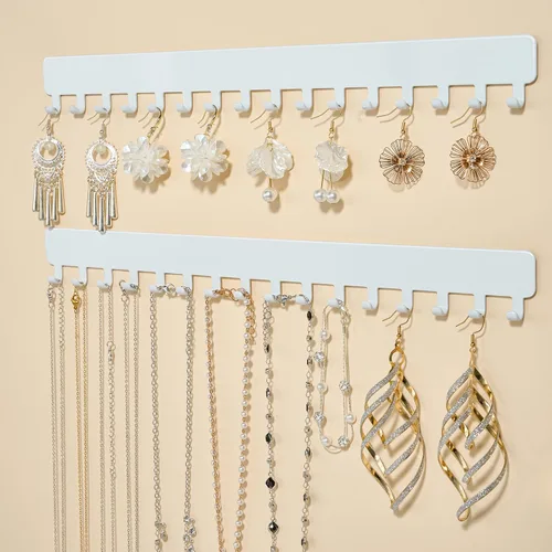 Miniatura 11 de Bussdis Organizador de Collares - Organizador de Joyería Colgante, Autoadhesivo, Montaje en Pared, Paquete de 2, Negro