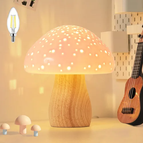Miniatura 10 de BOHON Lámpara de Hongo, Lámpara de Mesa de Cerámica para Mesita de Noche del Dormitorio, Luz Nocturna Naranja Vintage Retro, Lámpara Estética