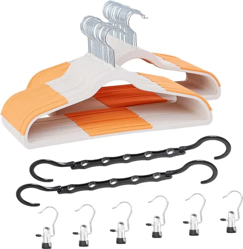 Miniatura 9 de VECELO Paquete de 25 perchas de ropa, colgador de plástico antideslizante, gancho giratorio de 360° y ahorro de espacio para armario de dormitorio
