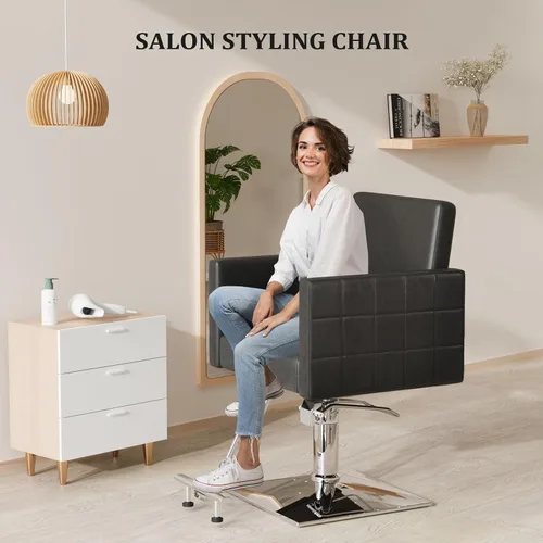 Miniatura 9 de Bonnlo Silla de peluquería para estilista de peluquería de asiento ancho, silla de peluquería hidráulica con reposapiés de acero inoxidable, silla