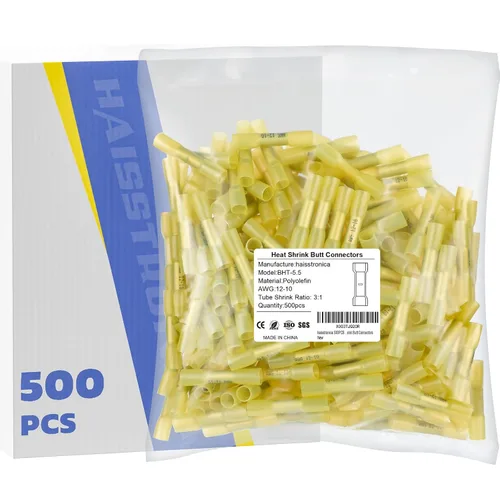 Miniatura 7 de 500 piezas de conectores de tope termorretráctiles rojos AWG22-16, conectores de cable termorretráctiles de grado marino haisstronica, cobre rojo
