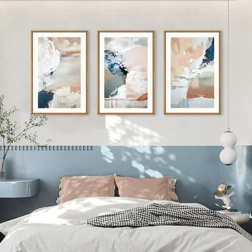 Miniatura 6 de Arte de Pared de Lienzo Enmarcado con Grandes Pinceladas Abstractas, Decoración de Pared Azul Marino Neutro, Pintura de Pared Moderna en Tonos