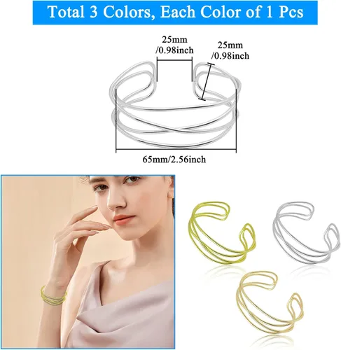 Miniatura 2 de Ximalun Cuff Bangle Bracelet Set for Women,Multi-layer Cross Wire Bangle Bracelet Open Adjustable Wide Wire Bracelets Cuff Wrap Bracelet for Teen