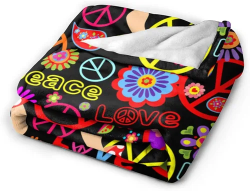 Miniatura 2 de Divertida y colorida manta hippie de paz y amor, mantas suaves de franela manta para cama acogedora y ligera de felpa regalos para mujeres, hombres