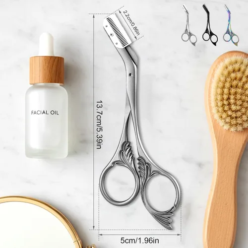 Miniatura 6 de Tijera recortadora de cejas con peine, tijeras de cejas para mujeres, cortador de cejas de precisión de acero inoxidable, herramienta de maquillaje