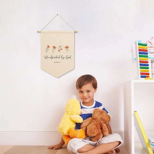 Miniatura 5 de Lienzo cristiano para guardería, escogido a mano por Dios, decoración de habitación de bebé y niños, letrero de bandera beige para colgar, arte